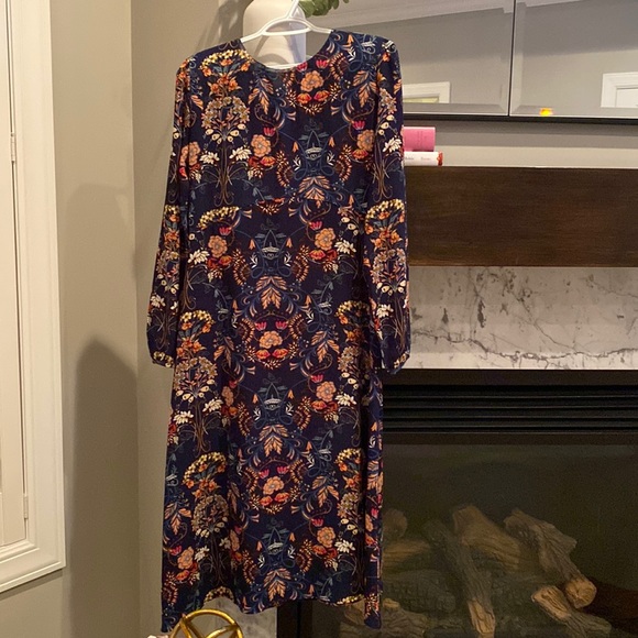 garden splendor navy blue floral print dress i madeline Garden Splendor Navy Blue Floral Print Long Sleeve Midi Dress